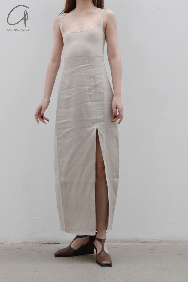 SWAYING/KNIT knitting stitching vest skirt SW23SS2L18 meters gray/linen PS56